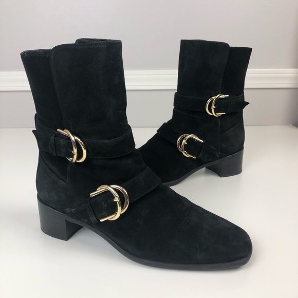 Stuart Weitzman Britain Buckle Suede Boot 9.5 blk